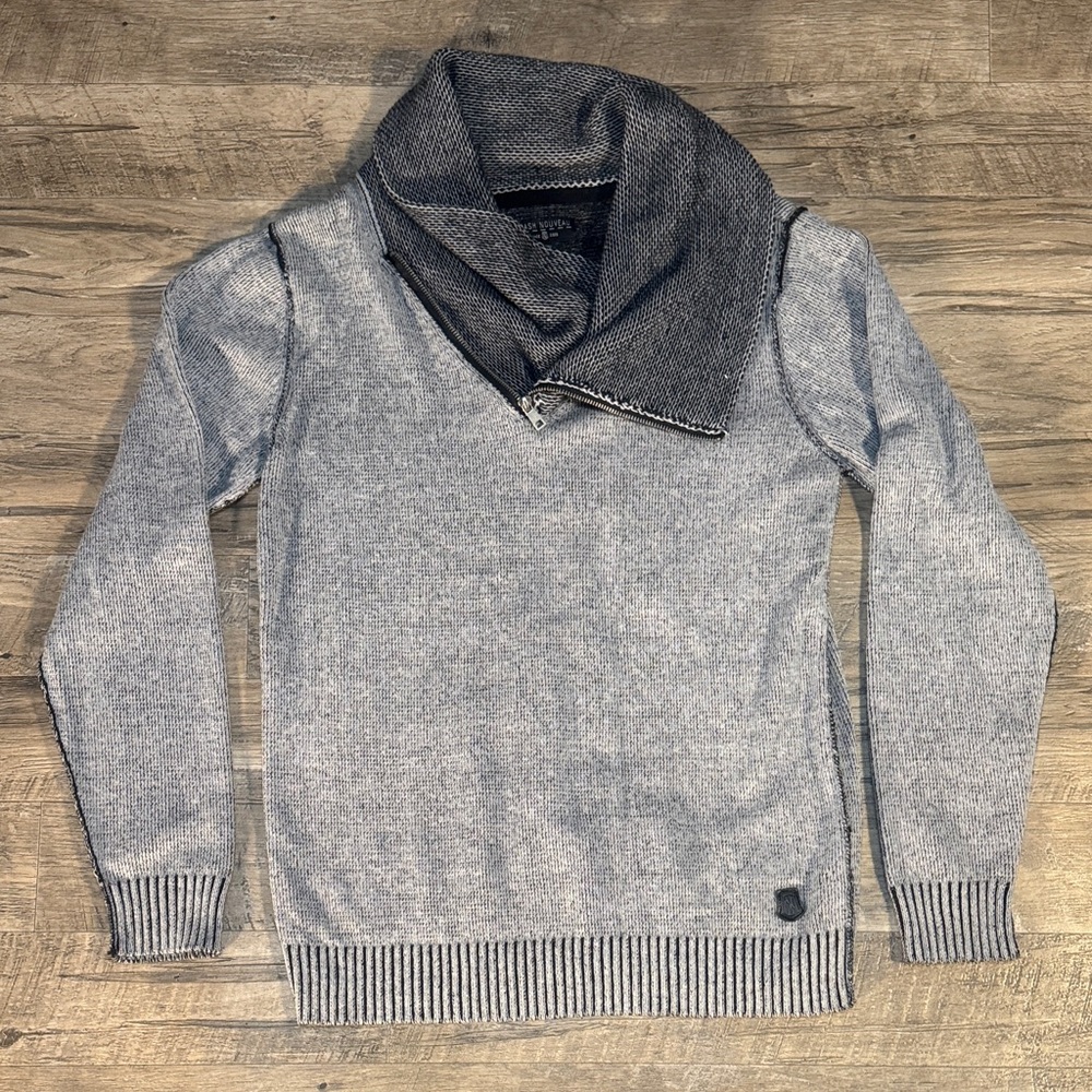 Men's Gray Sweater with Scarf Collar